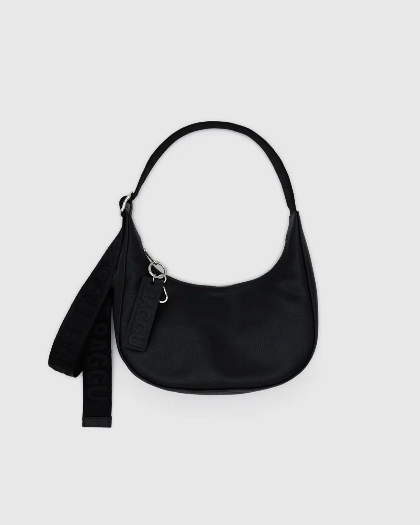 Small Recycled Leather Crescent Bag in Black