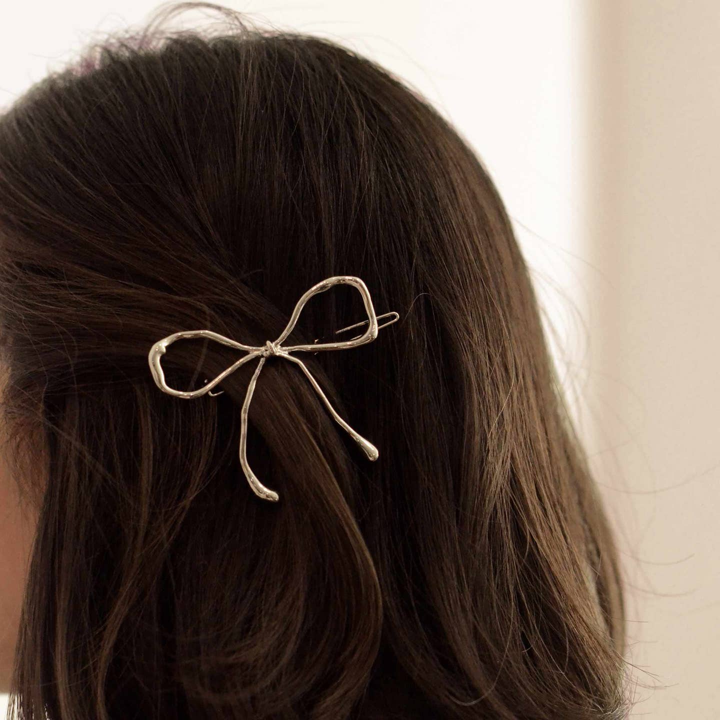 Silver Bow Metal Barrette Hair Clip