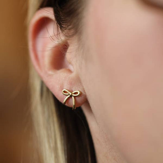 Dainty Bow Stud Earrings in Gold