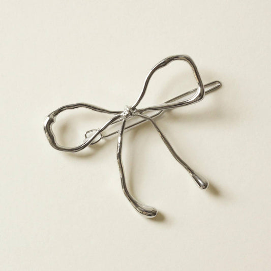 Silver Bow Metal Barrette Hair Clip