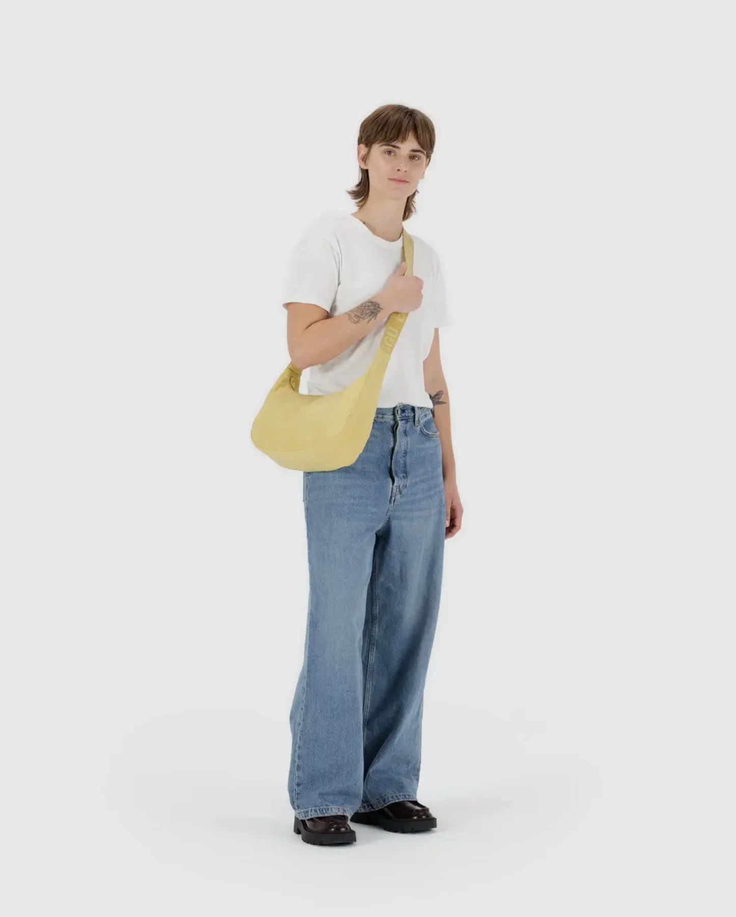 Medium Nylon Crescent Bag in Butter