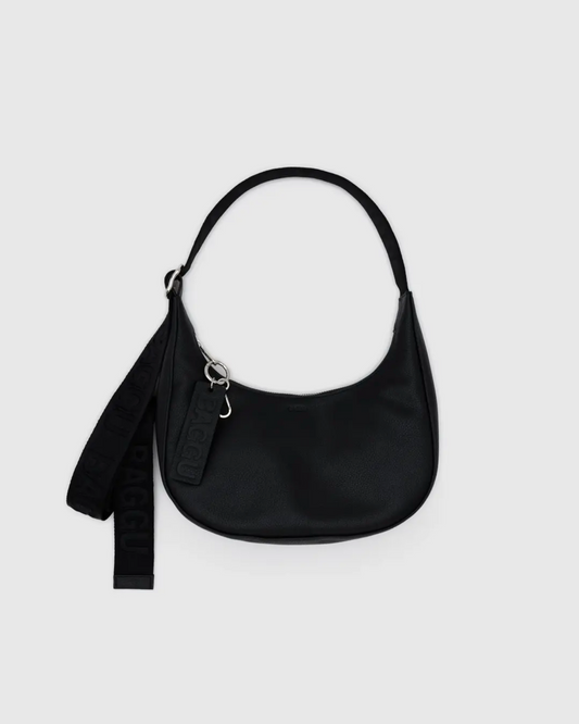 Small Recycled Leather Crescent Bag in Black