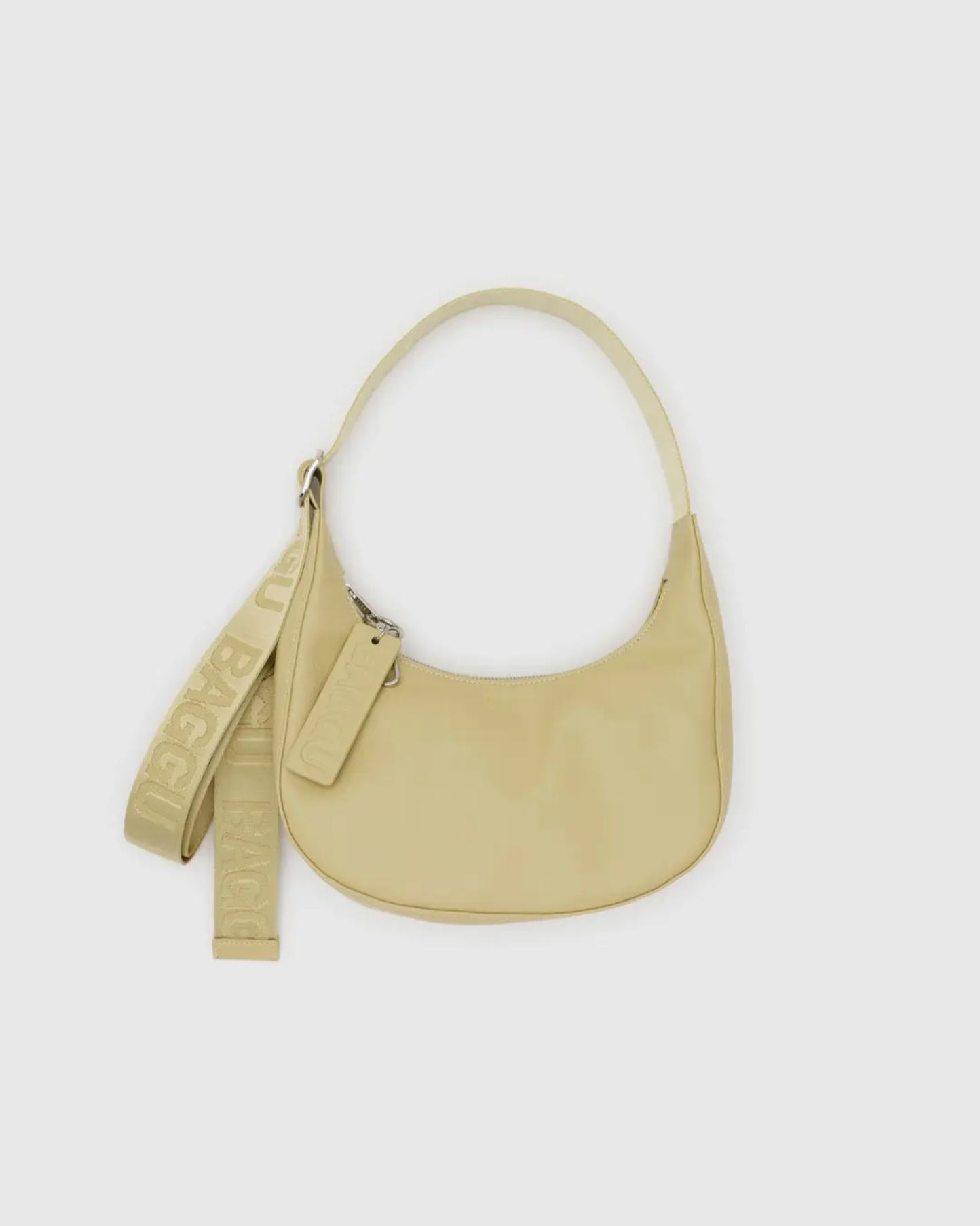 Small Recycled Leather Crescent Bag in Straw