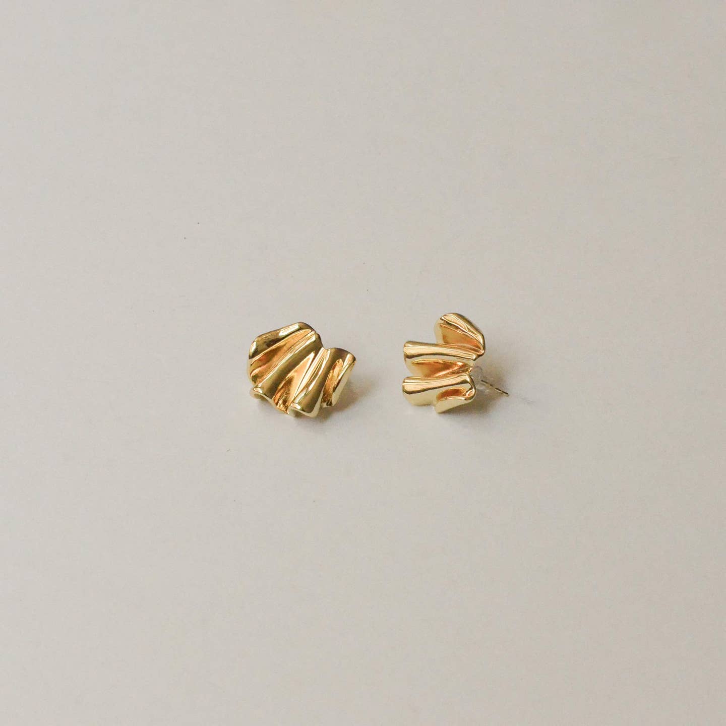 Gold Pleated Metal Earrings