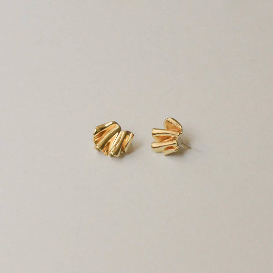 Gold Pleated Metal Earrings